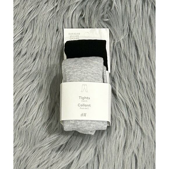 H&M 3/6month Infant 2PK Tights Grey/Black - Picture 2 of 4